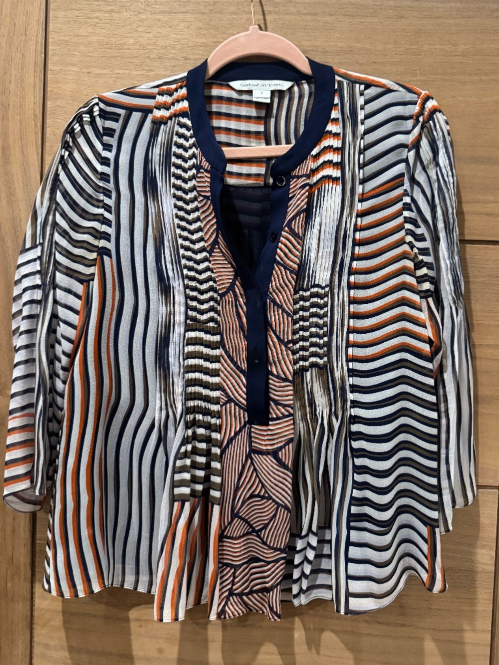 Diane von Furstenberg Mixed Stripe Pattern Layered Blouse Size 2